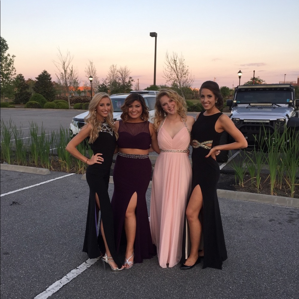 black jeweled long formal dress